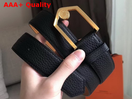 Hermes Licot Belt in Black Taurillon Clemence Leather with Palladium Plated Metal Replica