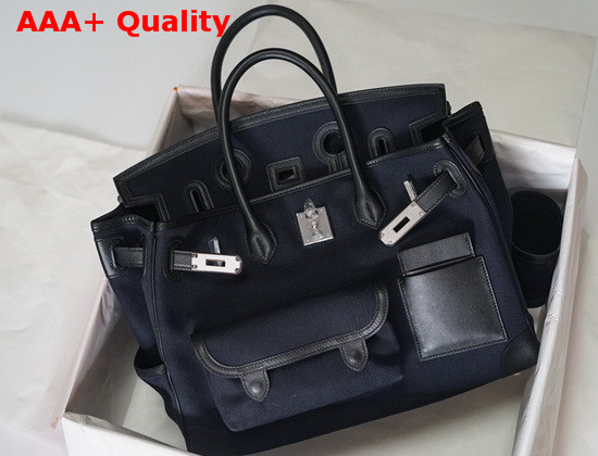 Hermes Limited Edition Cargo Birkin 35 cm Navy Blue Swift and Canvas Replica