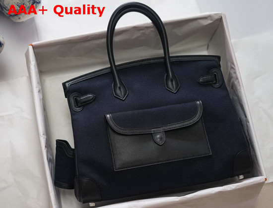 Hermes Limited Edition Cargo Birkin 35 cm Navy Blue Swift and Canvas Replica