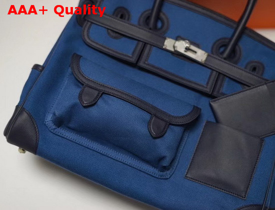 Hermes Limited Edition Cargo Birkin 35 cm Blue Swift Calfskin and Canvas Replica