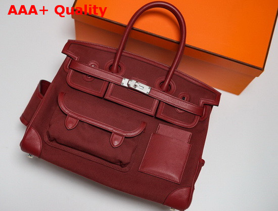 Hermes Limited Edition Cargo Birkin 35 cm Wine Swift and Canvas Replica