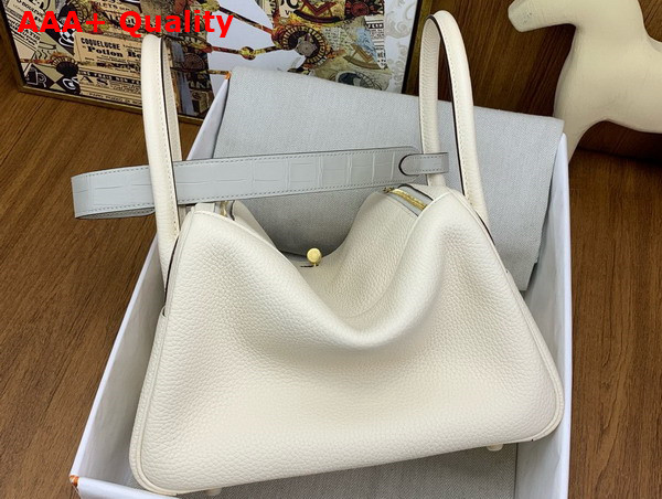 Hermes Lindy 26 Bag in Milk White Taurillon Clemence Leather with Gold Hardware Replica