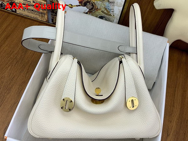 Hermes Lindy 26 Bag in Milk White Taurillon Clemence Leather with Gold Hardware Replica