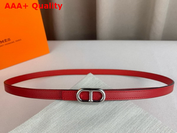 Hermes Maillon H Belt Buckle Reversible Leather Strap 13mm Red Swift and Epsom Calfskin Replica