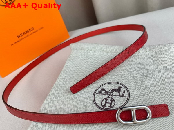 Hermes Maillon H Belt Buckle Reversible Leather Strap 13mm Red Swift and Epsom Calfskin Replica