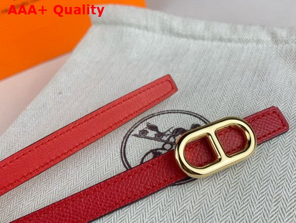 Hermes Maillon H Belt Buckle Reversible Leather Strap 13mm Red Swift and Epsom Calfskin Replica