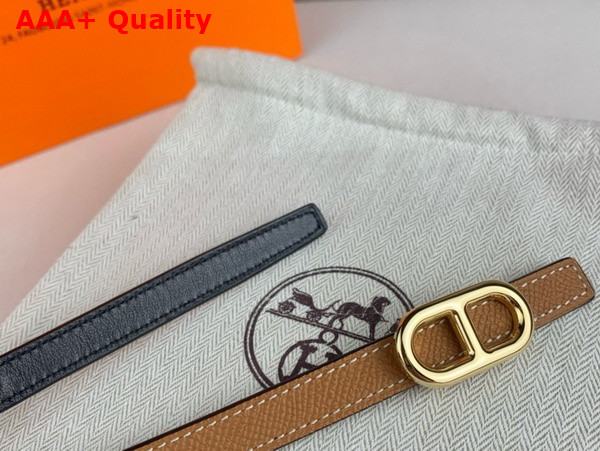 Hermes Maillon H Belt Buckle Reversible Leather Strap 13mm Swift and Epsom Calfskin Black and Gold Brown Replica