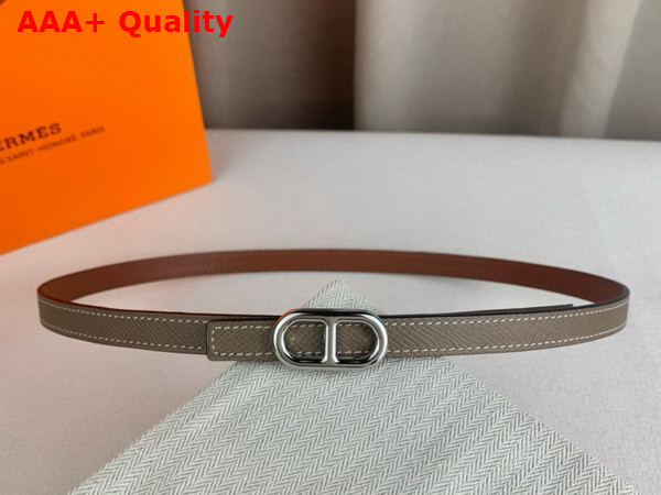 Hermes Maillon H Belt Buckle Reversible Leather Strap 13mm Swift and Epsom Calfskin Gold and Etoupe Replica