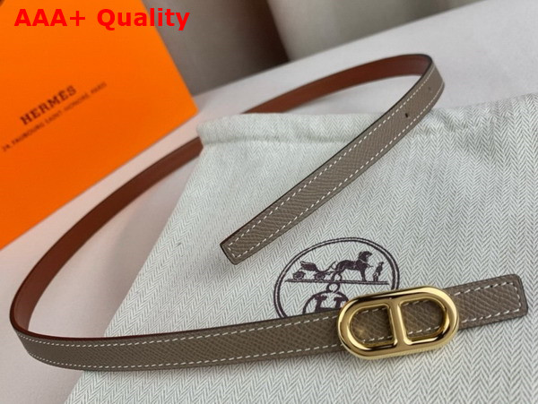 Hermes Maillon H Belt Buckle Reversible Leather Strap 13mm Swift and Epsom Calfskin Gold and Etoupe Replica