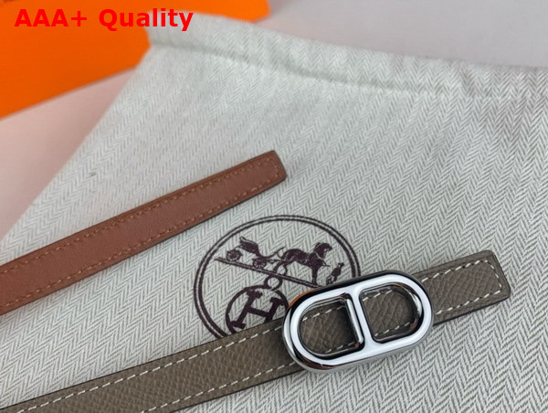 Hermes Maillon H Belt Buckle Reversible Leather Strap 13mm Swift and Epsom Calfskin Gold and Etoupe Replica