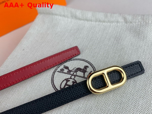 Hermes Maillon H Belt Buckle Reversible Leather Strap 13mm Swift and Epsom Calfskin Red and Black Replica