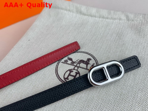 Hermes Maillon H Belt Buckle Reversible Leather Strap 13mm Swift and Epsom Calfskin Red and Black Replica