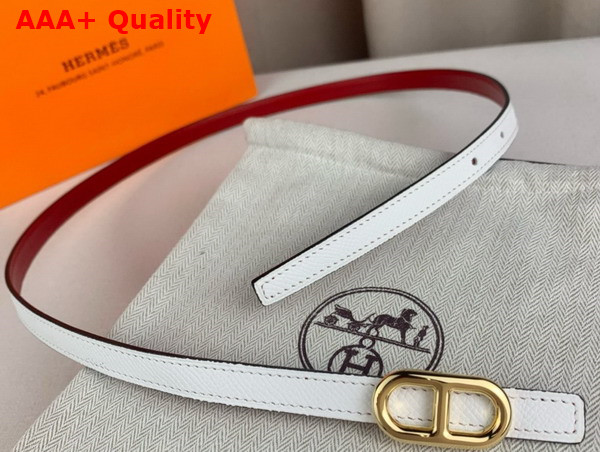 Hermes Maillon H Belt Buckle Reversible Leather Strap 13mm Swift and Epsom Calfskin Red and White Replica