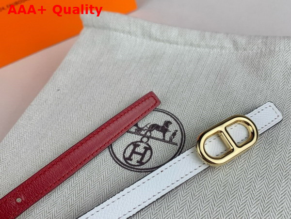 Hermes Maillon H Belt Buckle Reversible Leather Strap 13mm Swift and Epsom Calfskin Red and White Replica