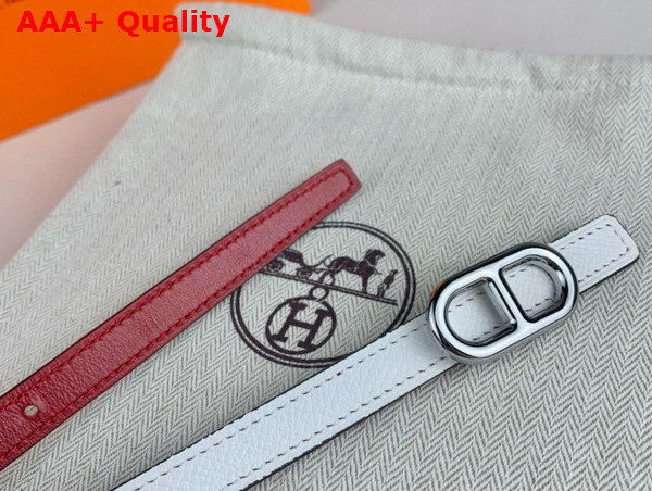 Hermes Maillon H Belt Buckle Reversible Leather Strap 13mm Swift and Epsom Calfskin Red and White Replica