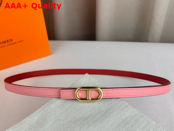 Hermes Maillon H Belt Buckle Reversible Leather Strap 13mm Swift and Epsom Calfskin Rose Sakura and Red Replica