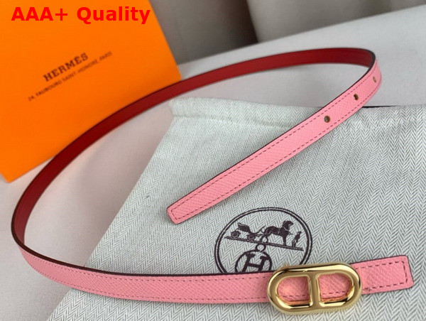 Hermes Maillon H Belt Buckle Reversible Leather Strap 13mm Swift and Epsom Calfskin Rose Sakura and Red Replica