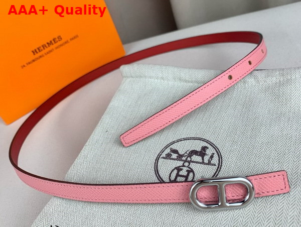 Hermes Maillon H Belt Buckle Reversible Leather Strap 13mm Swift and Epsom Calfskin Rose Sakura and Red Replica