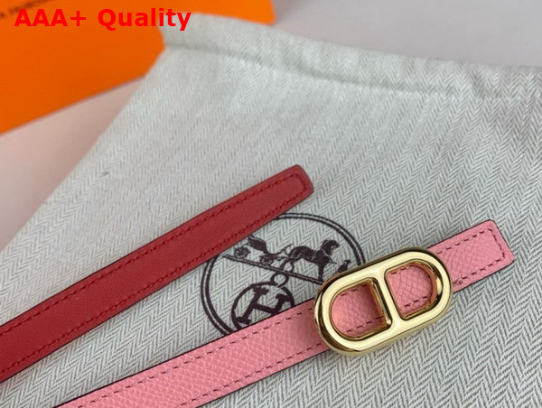 Hermes Maillon H Belt Buckle Reversible Leather Strap 13mm Swift and Epsom Calfskin Rose Sakura and Red Replica