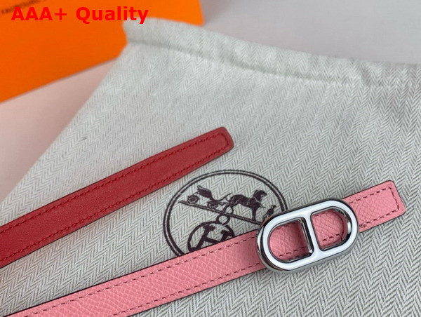 Hermes Maillon H Belt Buckle Reversible Leather Strap 13mm Swift and Epsom Calfskin Rose Sakura and Red Replica