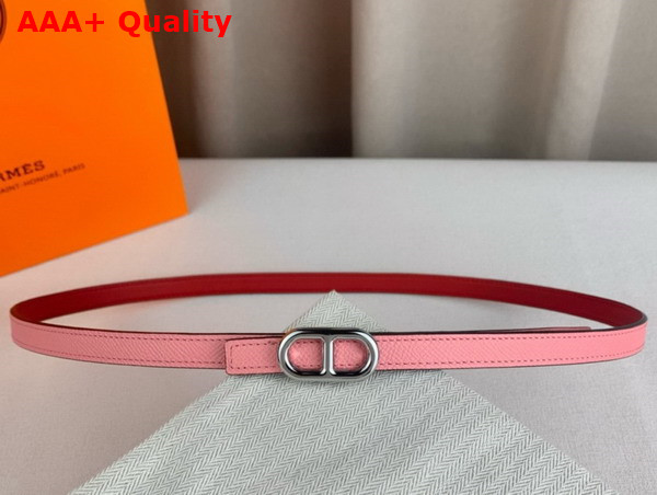 Hermes Maillon H Belt Buckle Reversible Leather Strap 13mm Swift and Epsom Calfskin Rose Sakura and Red Replica