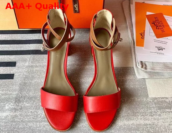 Hermes Manege Sandal Red and Tan Calfskin Replica