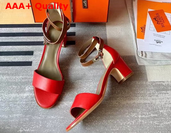 Hermes Manege Sandal Red and Tan Calfskin Replica