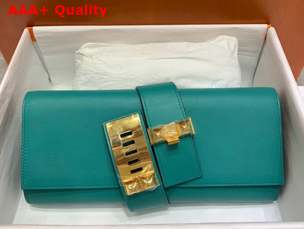 Hermes Medor Clutch in Pecock Blue Swift Calfskin Replica