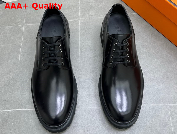 Hermes Men Lace Up Shoes in Black Polished Calfskin Replica