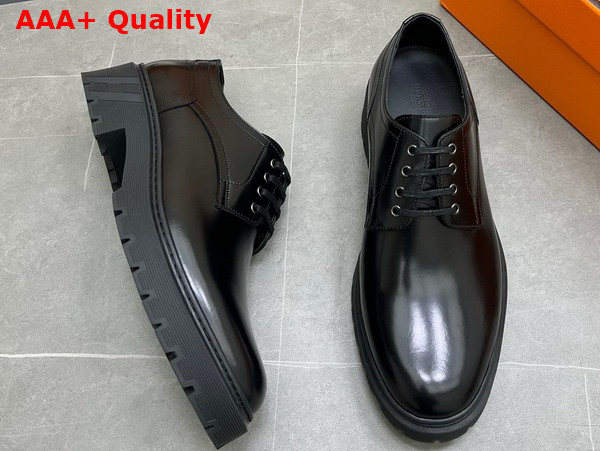 Hermes Men Lace Up Shoes in Black Polished Calfskin Replica