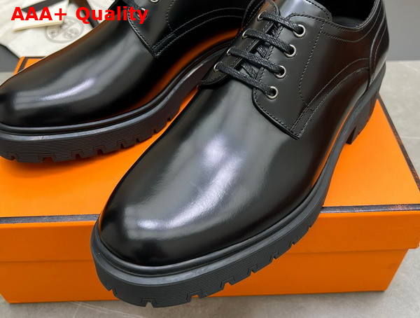 Hermes Men Lace Up Shoes in Black Polished Calfskin Replica