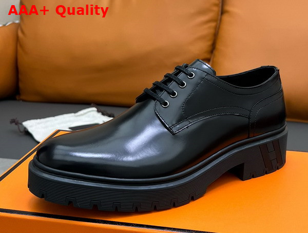 Hermes Men Lace Up Shoes in Black Polished Calfskin Replica