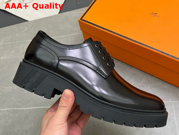 Hermes Men Lace Up Shoes in Black Polished Calfskin Replica