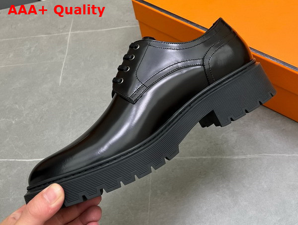 Hermes Men Lace Up Shoes in Black Polished Calfskin Replica