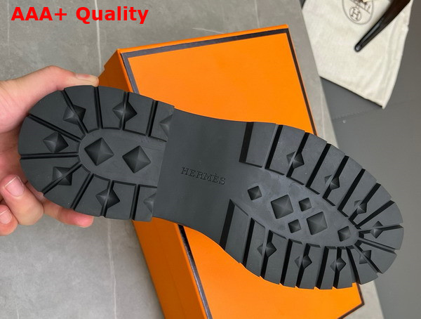 Hermes Men Lace Up Shoes in Black Polished Calfskin Replica