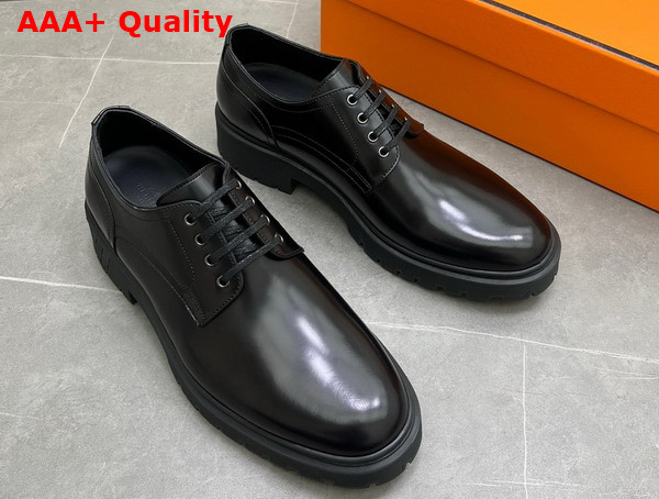 Hermes Men Lace Up Shoes in Black Polished Calfskin Replica