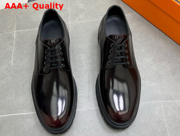 Hermes Men Lace Up Shoes in Brown Polished Calfskin Replica