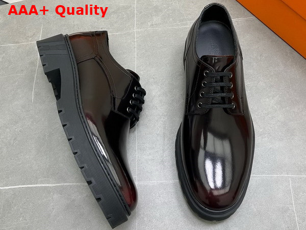 Hermes Men Lace Up Shoes in Brown Polished Calfskin Replica