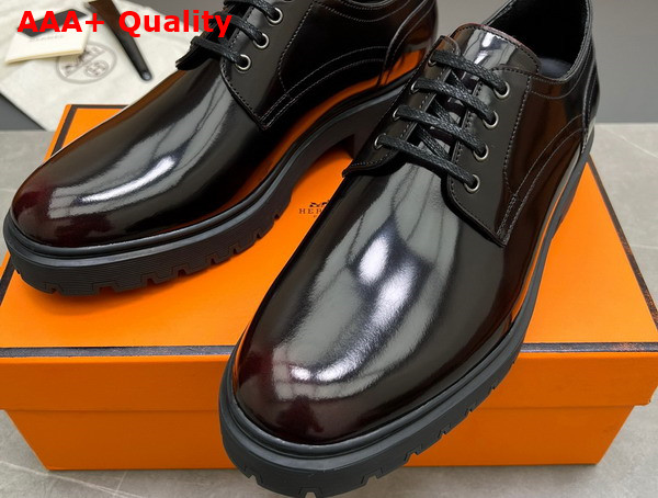 Hermes Men Lace Up Shoes in Brown Polished Calfskin Replica