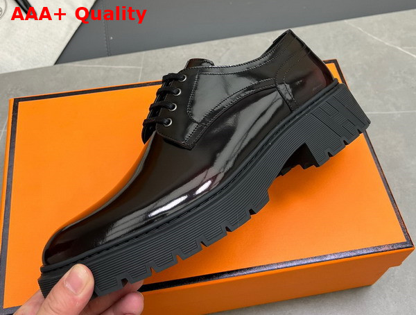 Hermes Men Lace Up Shoes in Brown Polished Calfskin Replica