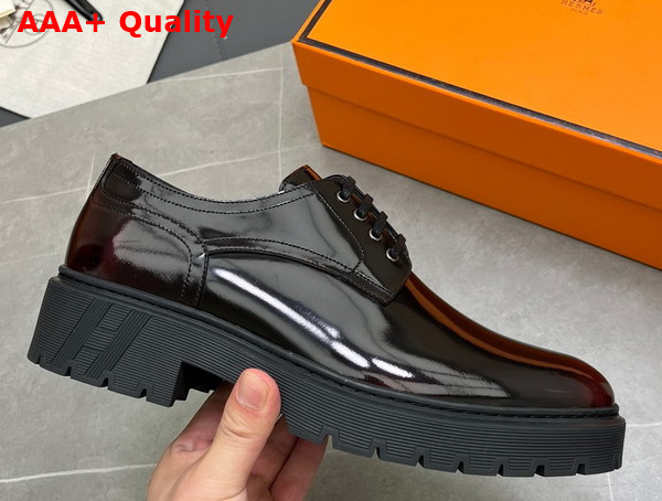 Hermes Men Lace Up Shoes in Brown Polished Calfskin Replica