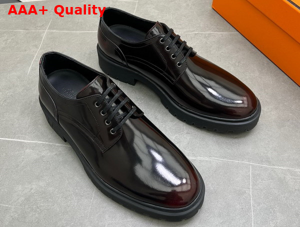 Hermes Men Lace Up Shoes in Brown Polished Calfskin Replica