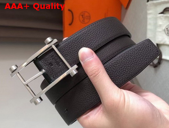 Hermes Mens Belt in Black Swift and Togo Calfskin Replica