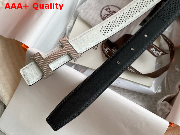 Hermes Mini Constance Guillochee Belt Buckle Reversible Leather Strap 24mm White and Black Perforated Leather Replica