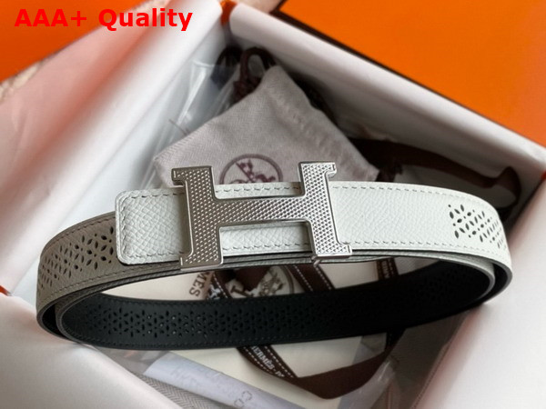 Hermes Mini Constance Guillochee Belt Buckle Reversible Leather Strap 24mm White and Black Perforated Leather Replica