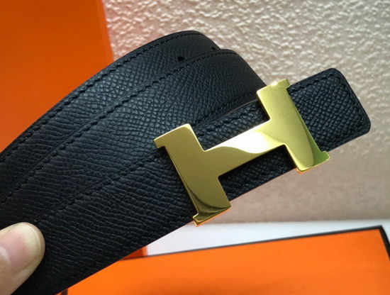 Hermes Mini Constance Martelee Belt Buckle Reversible Leather Strap 24mm Black Replica