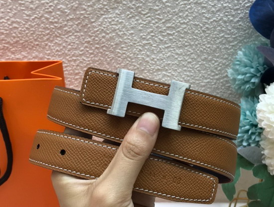 Hermes Mini Constance Martelee Belt Buckle Reversible Leather Strap 24mm Tan Replica