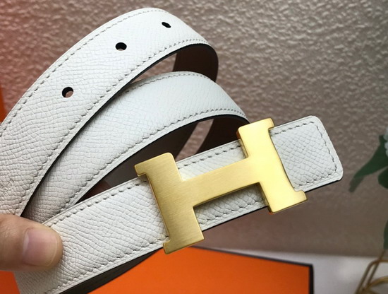 Hermes Mini Constance Martelee Belt Buckle Reversible Leather Strap 24mm White Replica