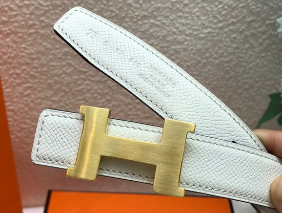 Hermes Mini Constance Martelee Belt Buckle Reversible Leather Strap 24mm White Replica