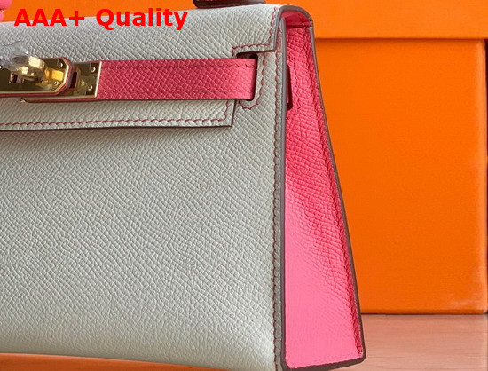 Hermes Mini Kelly II Contrast Color Gray and Rose Replica